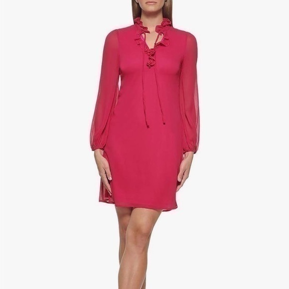 DKNY Fuschia Chiffon Dress Size 14 - Picture 1 of 12